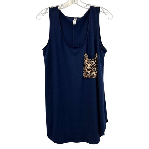 Color Alien Women’s Scoop Neck Tank Top Navy/Leopard Print Size Large - Picture 1 of 6